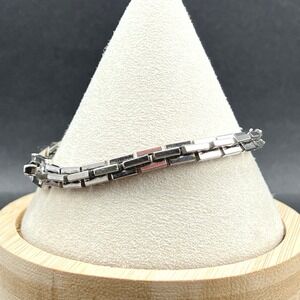 Vintage Coro Link Bracelet Silver Tone Geometric Brutalist 7.5"‎ READ